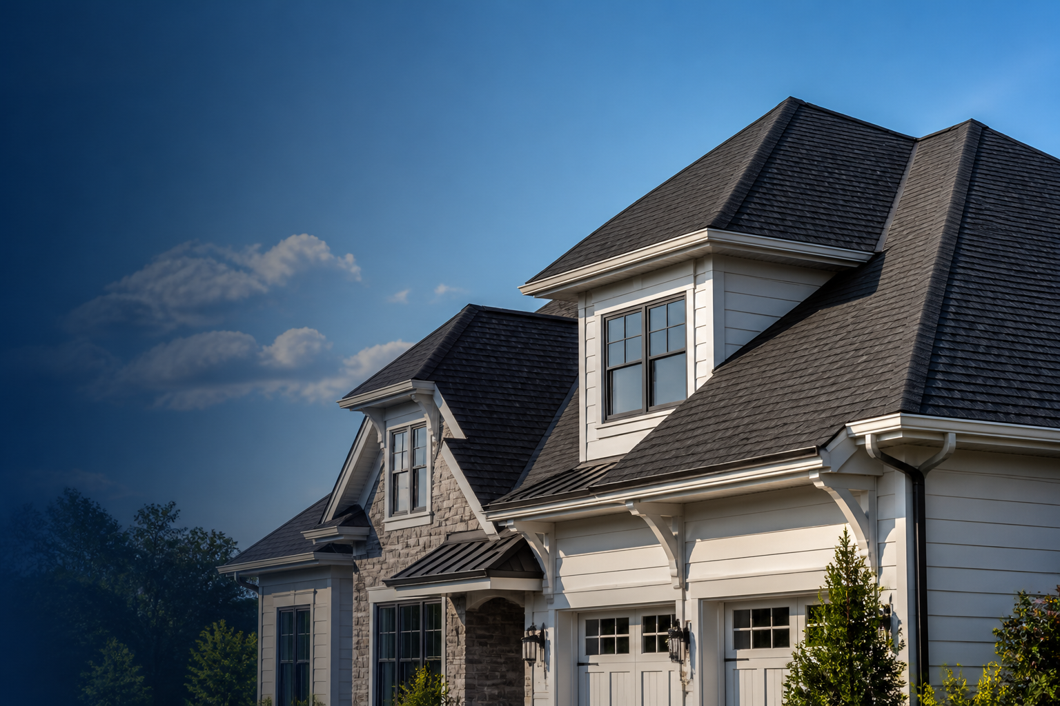 Premium dark shingle roof installed on a Charlotte home